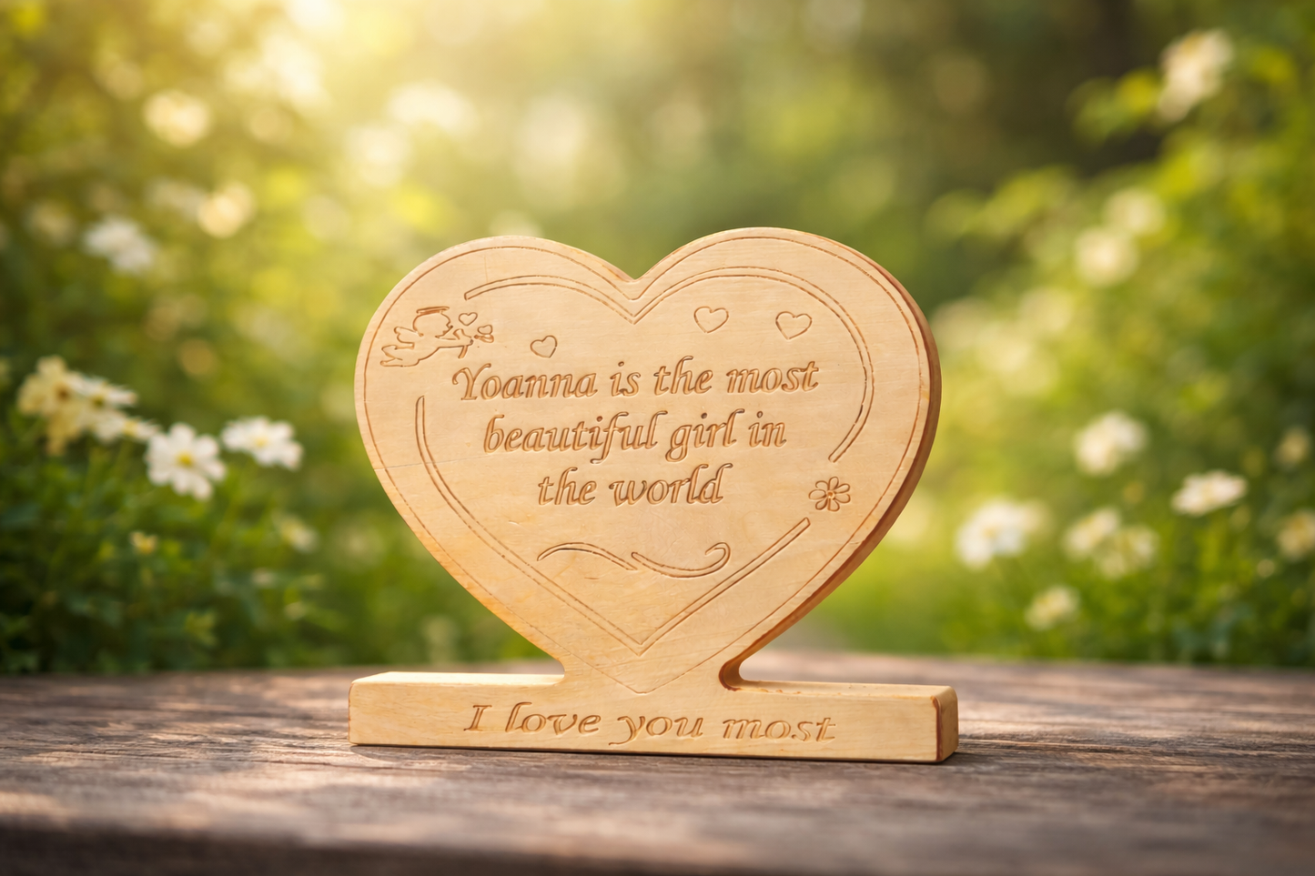 Дървено сърце с опция за персонализирано име и mekcm